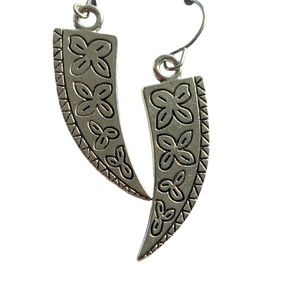 Silver Floral Engraved Drop Earrings